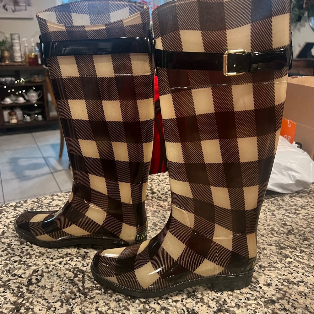 Lauren Ralph Lauren Brown Plaid Rain Boots